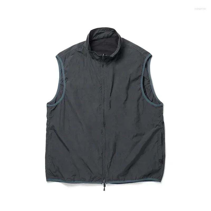 Gilets pour hommes Original Japon Fermeture à glissière Couleur unie Poche Fonction d'insertion Imperméable Multi Sac Double face Porter Manteau Gilet Loisirs