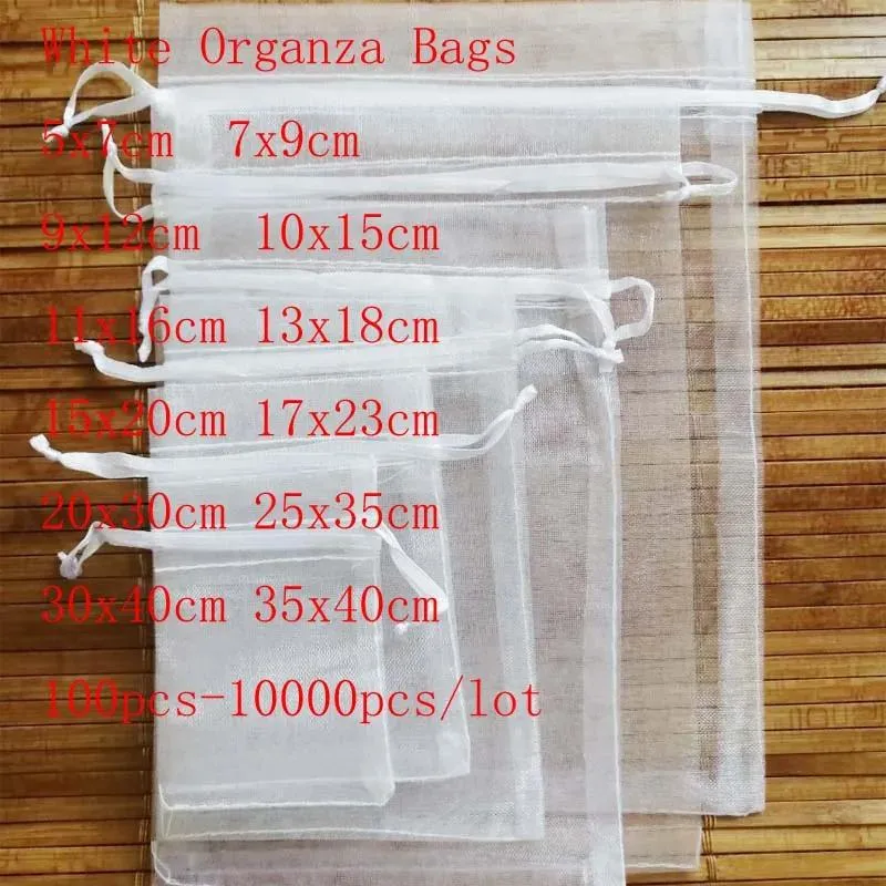 Pulseira atacado 100 pçs/lote branco cordão organza bagssmall malotes sacos de pacote de jóias sacos de presente de embalagem de casamento de natal