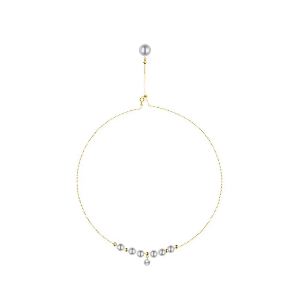 Элегантное ожерелье из натурального пресноводного жемчуга, стерлинговое серебро, 18-каратное золото, ключица, многофункциональная цепочка «сделай сам», 236S