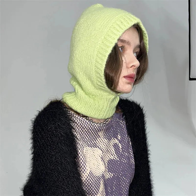 High quality Wool Women Knitted Hat Balaclava Cap Autumn Winter Hats Korean designer Warm Pullover Snood Hat Collar Bonnet 231229