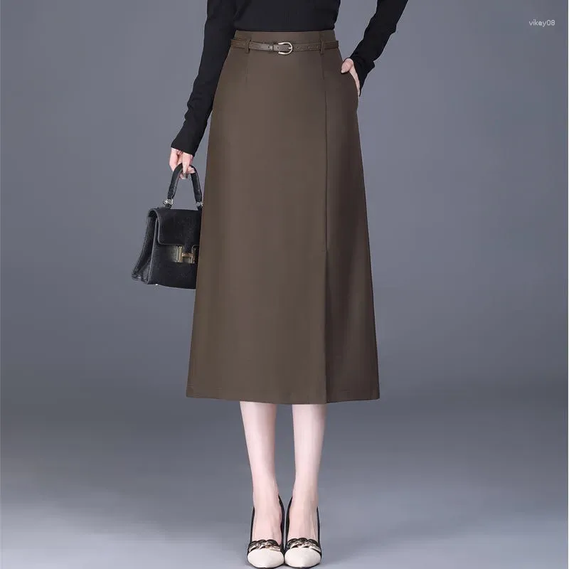 Gonne coreane sexy midi divise per donna autunno inverno oversize nera gonna aderente da lavoro a vita alta streetwear con cintura