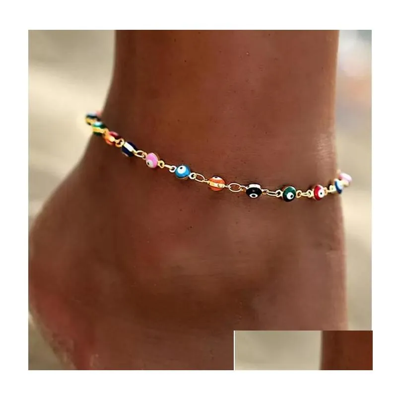 Anklets Colorf Evil Eye Beads For Women Gold Sier Color Summer Ocean Beach Ankle Bracelet Foot Leg Chain Girls Gift Drop Delivery Jew Dh0C5