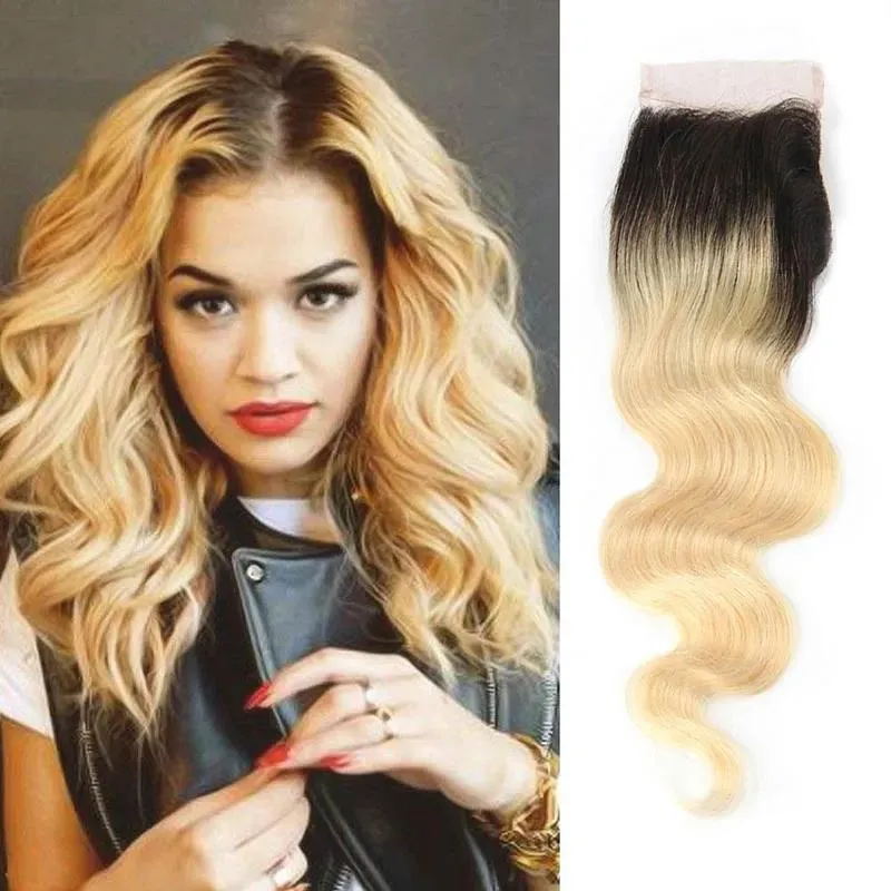 Verschlüsse Mongolisches Echthaar 4X4 Spitzenverschluss Mitte Drei Freier Teil 1B/613# Blonde Körperwelle Haarprodukte Top Verschlüsse Remy