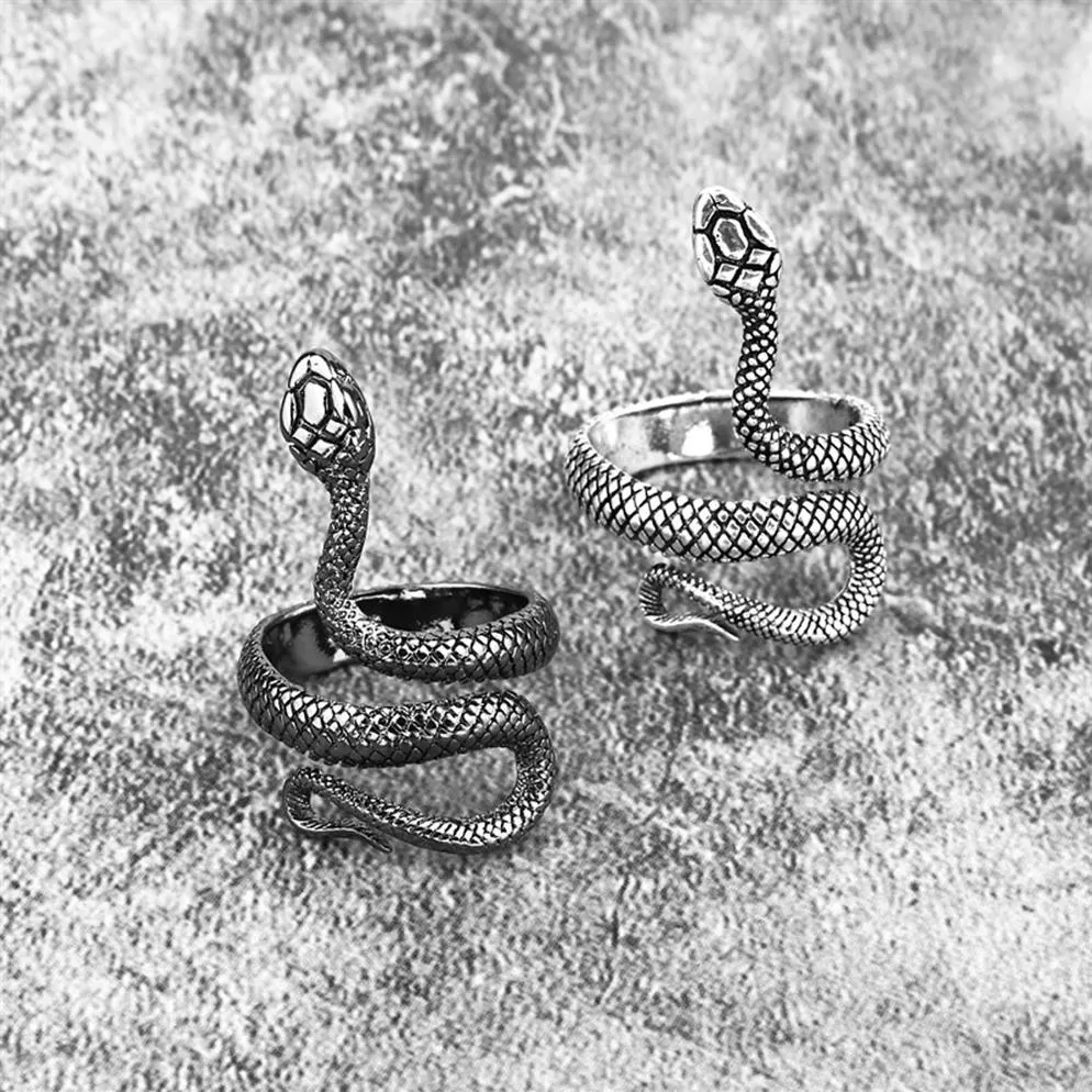 10 Piece lot European New Retro Punk Exaggerated Spirit Snake Ring Fashion Personality Stereoscopic Opening Adjustable Ring Jewelr299D