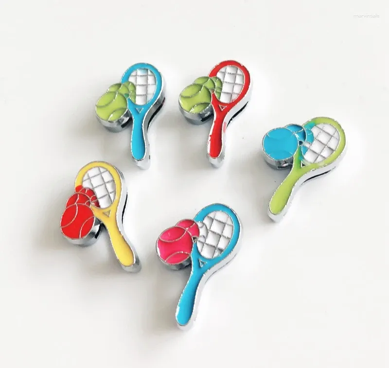 Pendant Necklaces 50PCS 8MM Enamel Mixed Color Tennis Racket & Ball Slide Charms Letters Fit Collar Belts Bracelets DIY Accessories CCOR