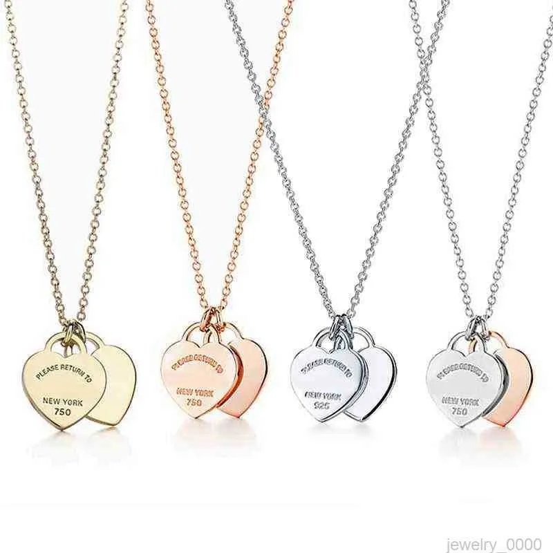 Classic 925 Sterling Silver Necklace Double Heart Pendant Necklace Man Women Party Wedding Jewelry High Quality With Box Y220314 JBUI