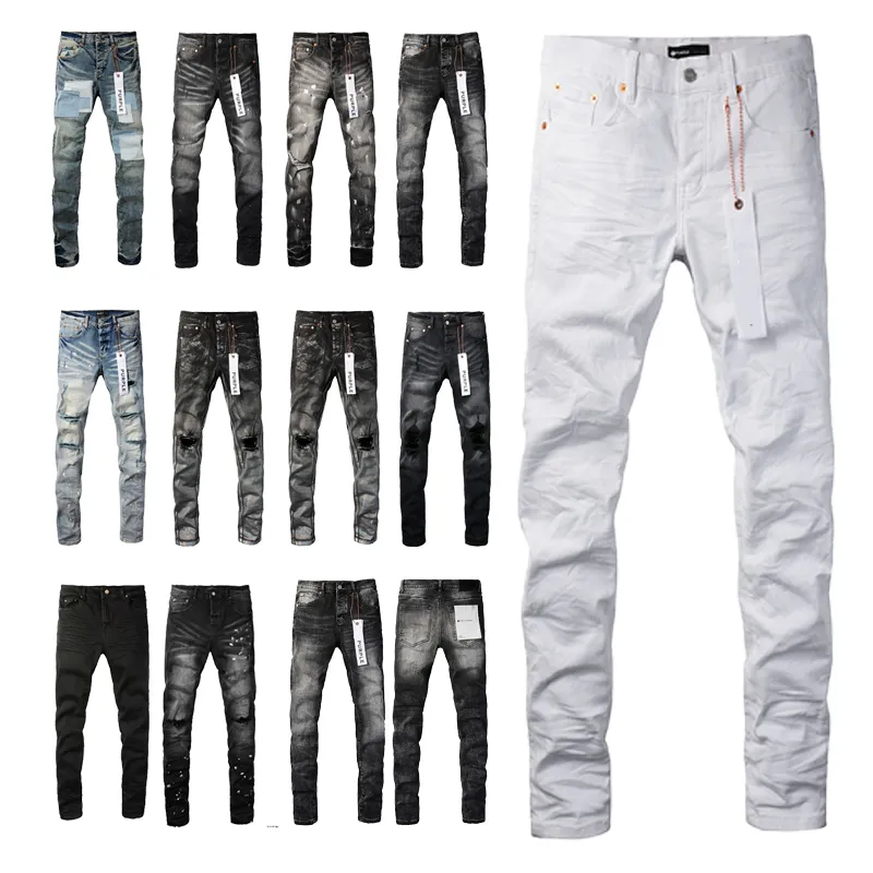 Marque déchirée pourpre noir avec femme blanc tag pour slim fit slim lavé détruit pantalon denim noir