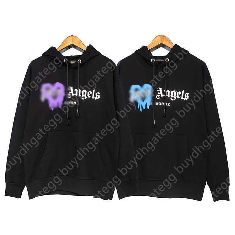 Tdtq 2024 Fashion Hoodie Designer Marke Palmangelsweater Sweatshirt für Männer und Frauen Chaopai Paml Blue Love Spray mit Kapuze Schwarz und im Herbst und Winter