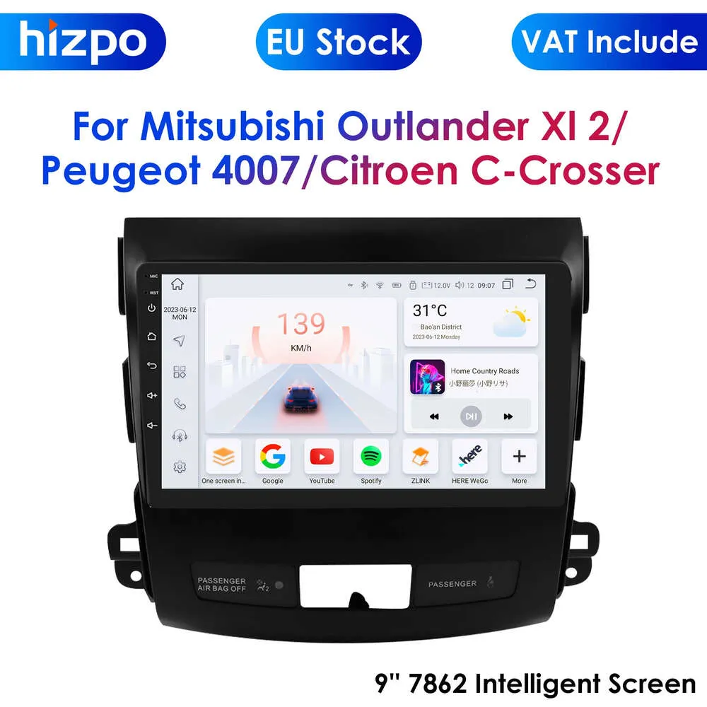 CarPlay 4G 9 "Car Radio Android för Mitsubishi Outlander Peugeot 4007 Citroen C-Crosser Multimedia Player GPS 2 DIN STEREO DSP