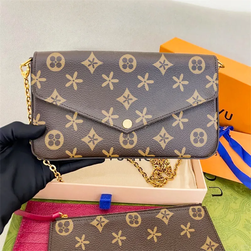 M61276 Multi Felicie Pochette محافظ الأكياس الأكياس الفاخرة النسائية 3 قطع محافظ مصمم حقيبة رجال سلسلة صليب جسم الكتف رفرف جلد حقيبة جلد القابض