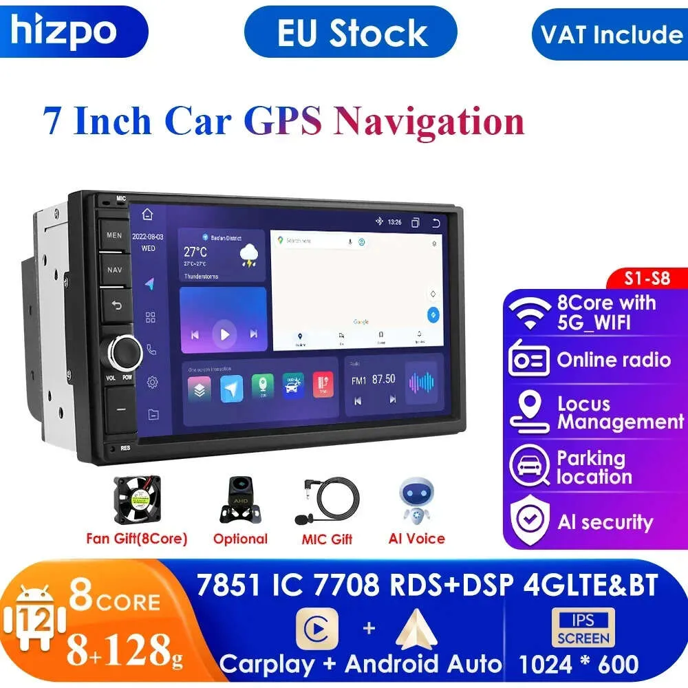 OctaCore 8+128G Android 12 2Din Car Radio MultimediaビデオプレーヤーUniversal AutheStero GPS Navigation MirrorLinkステアリングホイール