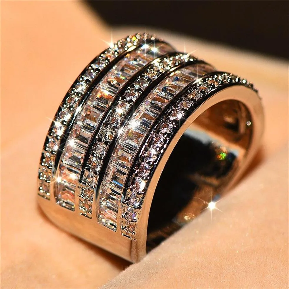 Wieck Luxury Jewelry 925 Sterling Silver Princess Cut White Topaz CZ Diamond Eternity Women Wedding Engagement Band Ring Gift wjl1210J