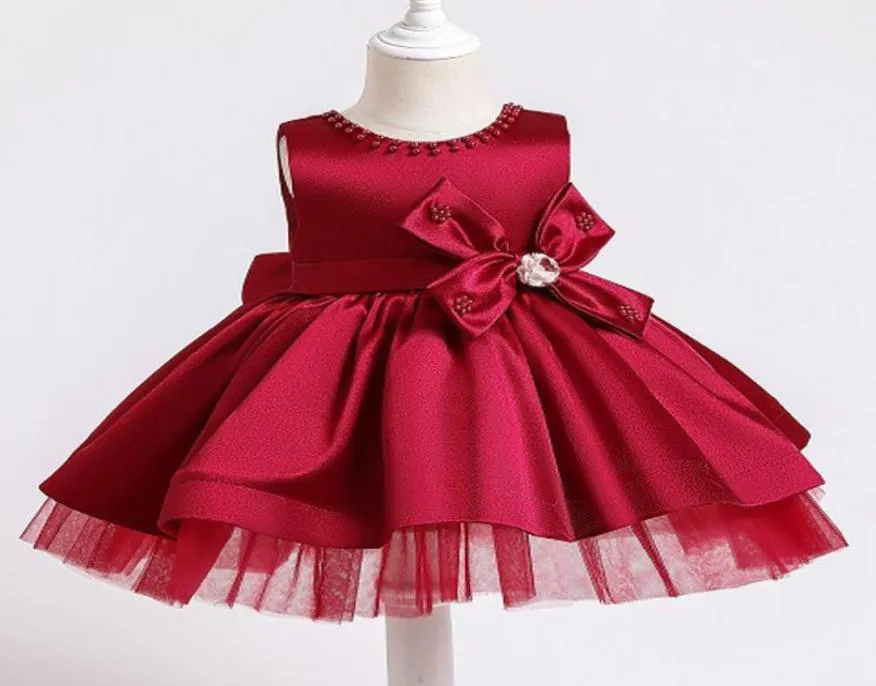 Christening dresses For Baby Girl 1st Year Birthday Flower Dress Infant Bow Wedding Party Princess Dress Kids Christmas Newborn1194452