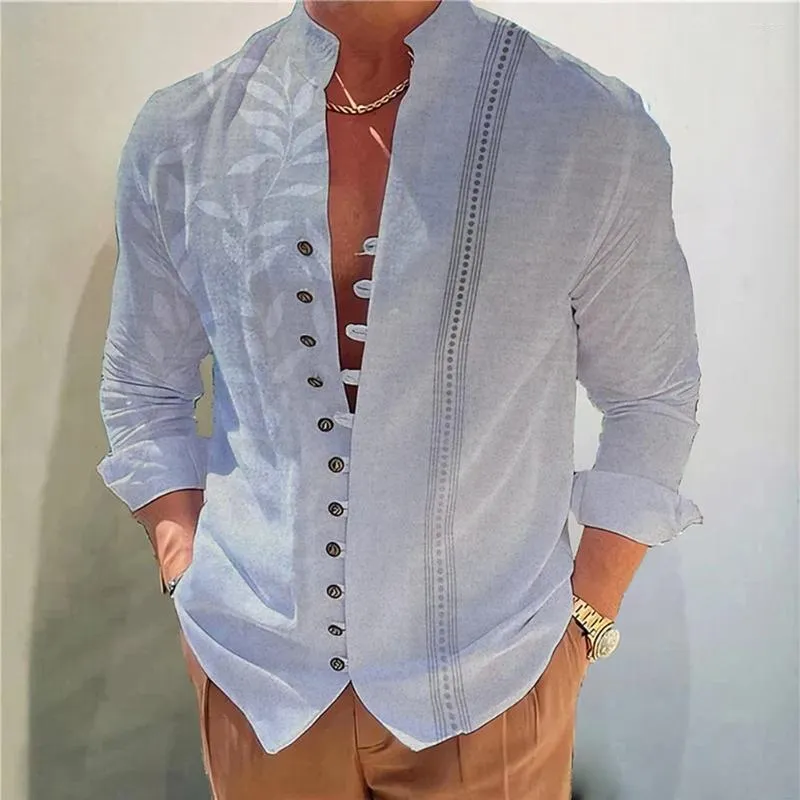 Chemises décontractées pour hommes Chemise à col montant pour hommes Chemise à manches longues Blouse ample Boutonné Tops