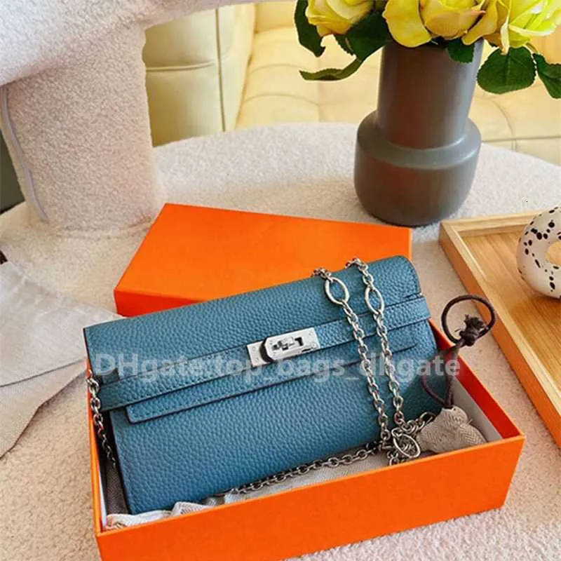 Leaher Chain Hardware Crossbody Tas echte vrouwen munt buckle portemonnee koppeling zilver mode gewoon koehide slot decoratie interne ritssluiting van ritssluiting