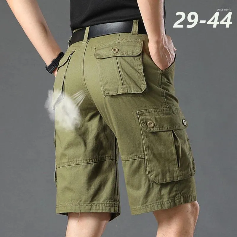 Shorts masculinos verão homens algodão carga moda multi bolsos militar curto ao ar livre exército casual corredores masculino plus size 44