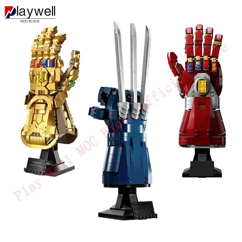 Blocks Robots Wolf Gloves Claws 76250 Nano Gauntlet 76223 Infinity Glove Gauntlet Building Blocks Bricks Toys Kid Birthday Christm Högsta version.