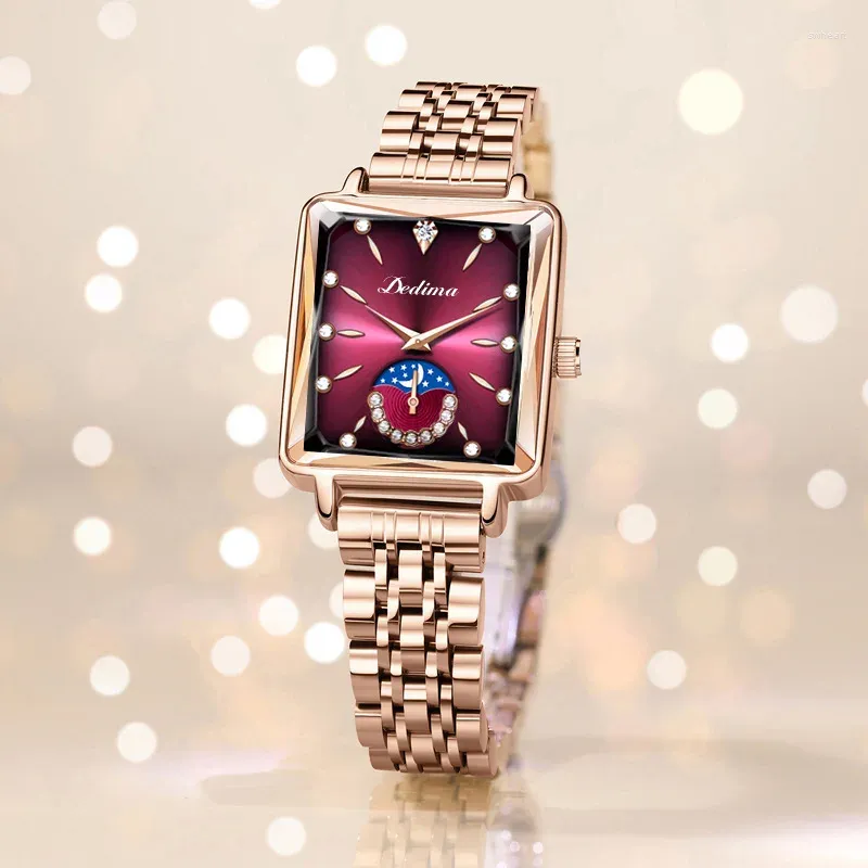 Orologi da polso Quadrati alla moda da donna con diamanti intarsiati, sole, luna e stelle, orologio in live streaming che vende orologi di lusso leggeri