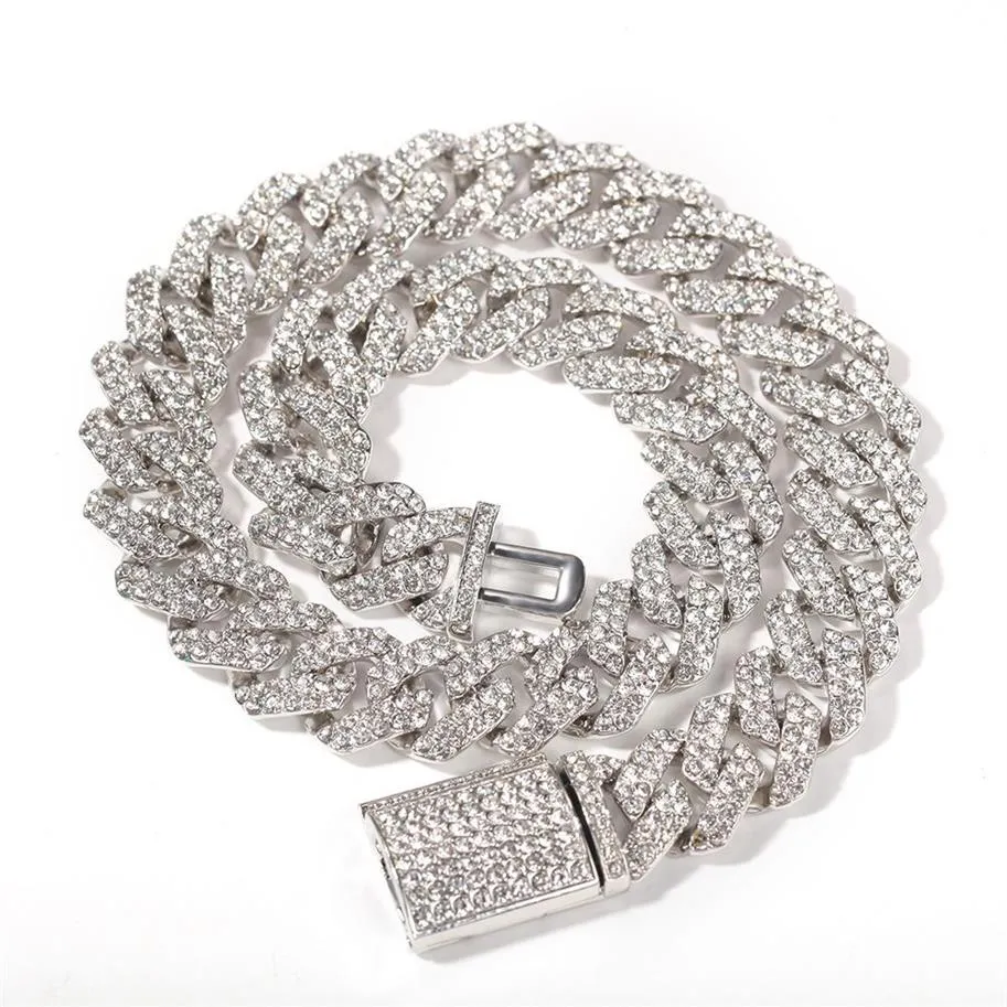 Iced Out Miami Cuban Link Chain Gold Silver Men Hip Hop Necklace Jewelry 16inch 18inch 20 tum 22 tum 18mm301h