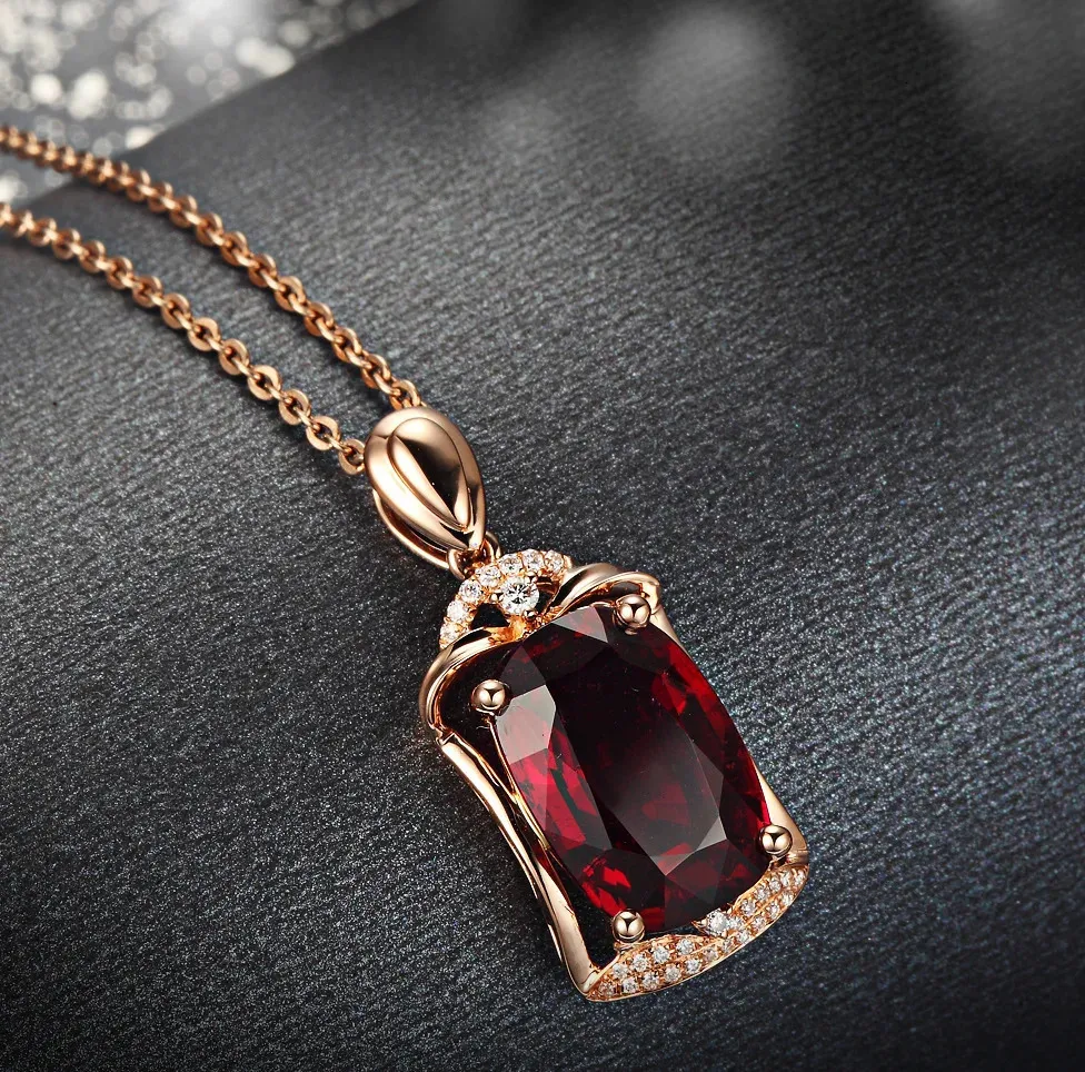 Real 14k rosa ouro piercings pingente bizuteria pedra preciosa natural vermelho rubi tesouro pingente 45cm colar jóias 1cm pingente 231229