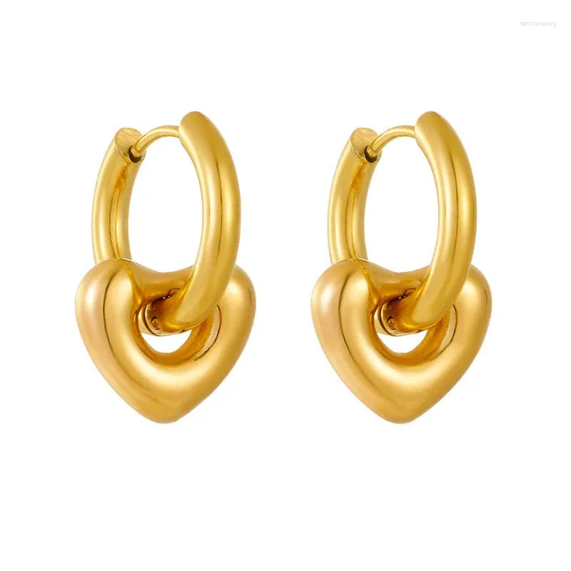 Boucles d'oreilles créoles en acier inoxydable plaqué or 18 carats, bijoux à la mode, pendentif goutte en forme de cœur, Huggies 2023