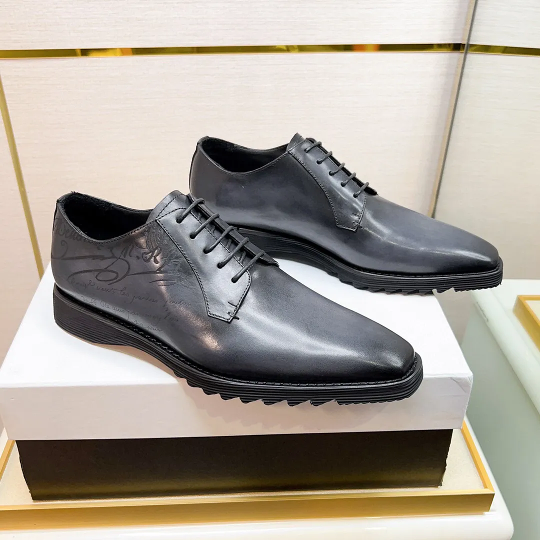 Berluti Alessandro Galet Scritto Leather Oxford Classic Men أحذية أكسفورد مع نسخة من الجلد النقي المصنوع يدويًا مصنوعة يدويًا مصنوعة يدويًا