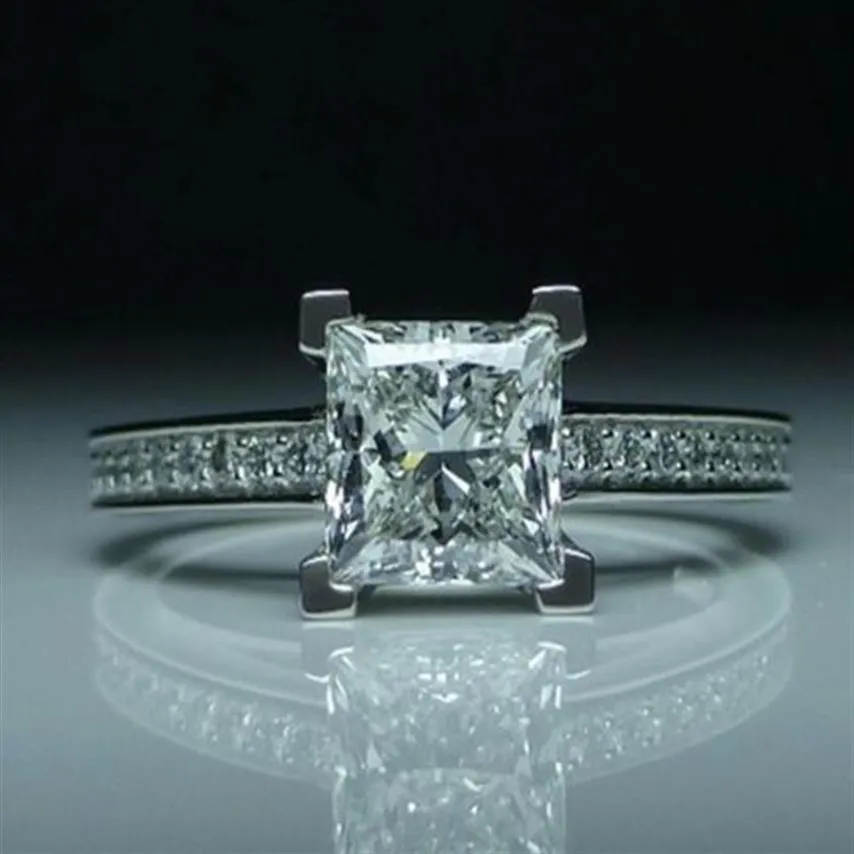 Tamanho 4-11 princesa corte 1ct topázio jóias de luxo simulado diamante pedras preciosas casamento noivado banda anéis de dedo para mulher lo252u