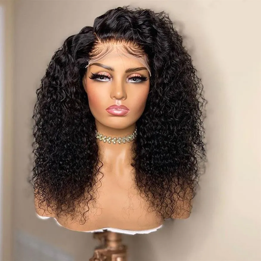 Wholale Water Wave Raw Remy Gluels Spets Front Natural Color Pre Plucked 360 Curly Spets Closure Frontal Human Hair Wigs2805