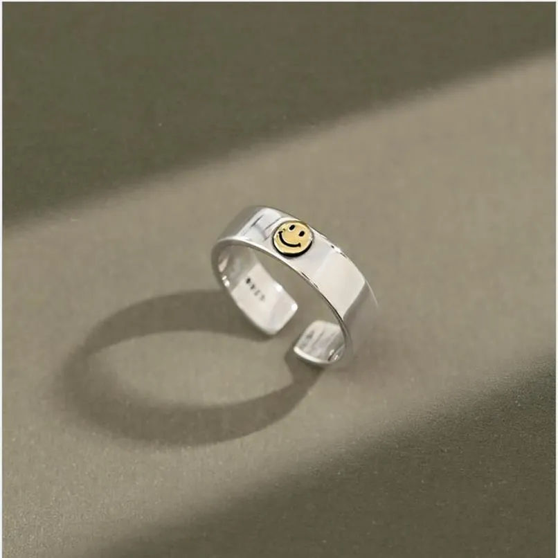 S925 argent sterling visage souriant rétro sourire ouvert femme ring280r