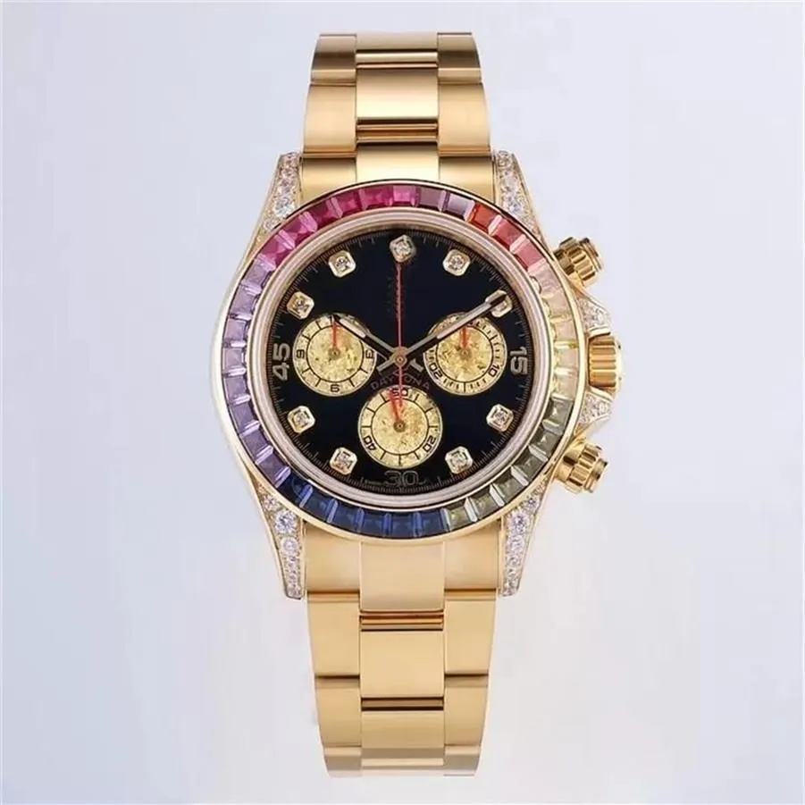 Herrsportmekanisk klocka Hand Inset Diamond Process Waterproof Luminous 40mm Diameter Rainbow Diamond Fashion Star 252n