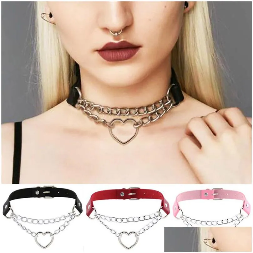 Chokers halsband choker för kvinnor hjärta retro läder krage halsband mode hip hop smycken grossist will och sandy drop ship de dh5lp