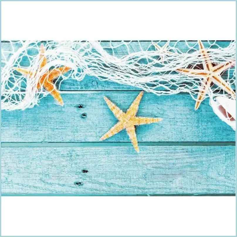 Nerdsropebags50 Décoration de fête en planche de bois bleue - Fond de filet de pêche en forme d'étoile de mer - Pour anniversaire, mariage, fête prénatale, Saint-Valentin
