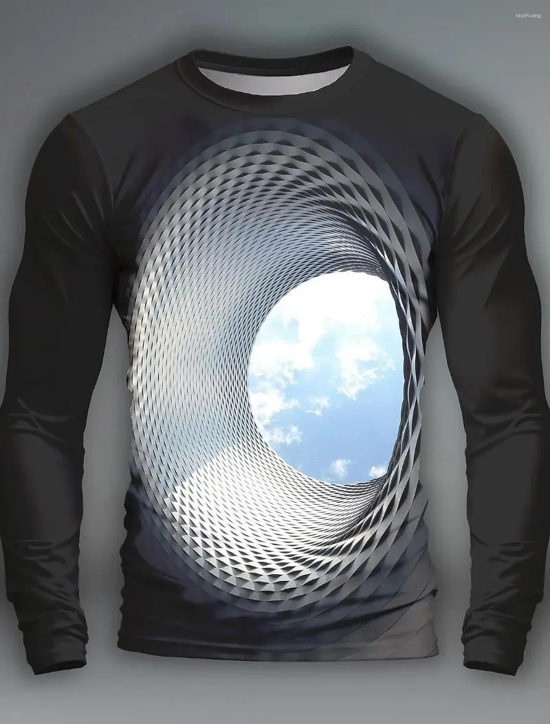 Herr t -skjortor grafisk optisk illusion visuell bedrägeri mode 3d tryck skjorta tee toppar avslappnad långärmad besättning hals