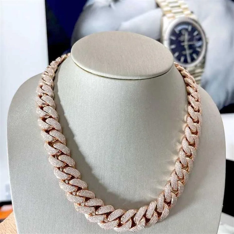 s Srebrny naszyjnik 20 mm Srebrny 10k 14k 18K Złoty MOISSANITE 4 Rzęty Zmiażdżone lodowane VVS Miami Cuban Link Chain284s