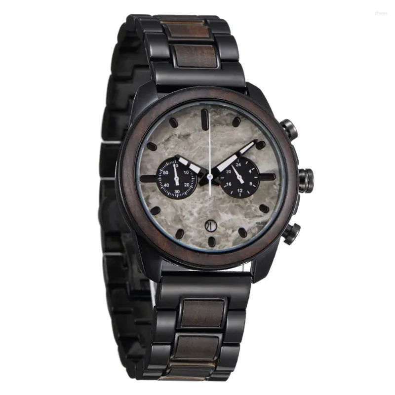 Montres-bracelets pour hommes, style marbre rond, montre en bois, mouvement à quartz, montres masculines en bois, cadeau pour hommes