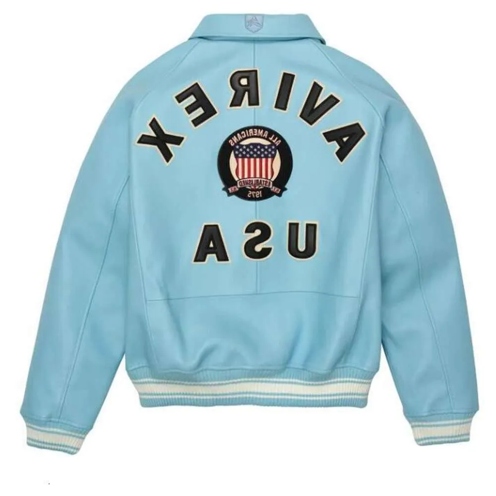ICON JACKET Sky Blue USA Size Avirex Military Bomber Jacket Casual Athletic Flight Suit Lapel Shee Wholesale