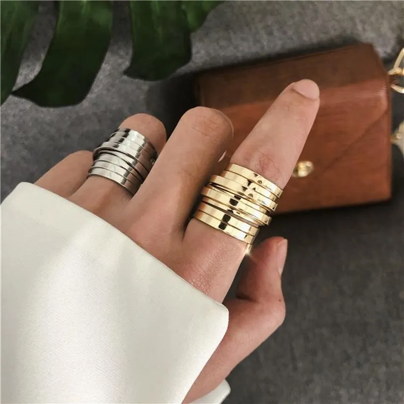 Minimalistische retro temperament multi-layer brede versieband ring vrouwelijke eenvoudige wilde sieraden voor vrouwen meisjes geschenk292Z