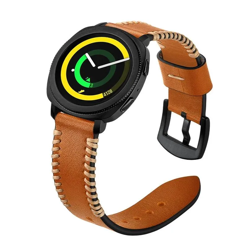 Accessories 20mm or 22mm Handmade line Genuine Leather watch band straps for Samsung Gear S3 S2 Classic Sport huawei watch 2 Pro Franby