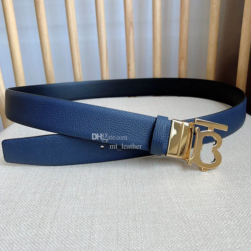 Designer Fashion Men Women Belt New Lychee Real Leather Classical Reversible Belt 3,5 cm bredd Lyxigt smidigt spänne med lådan Packing 4 Styles