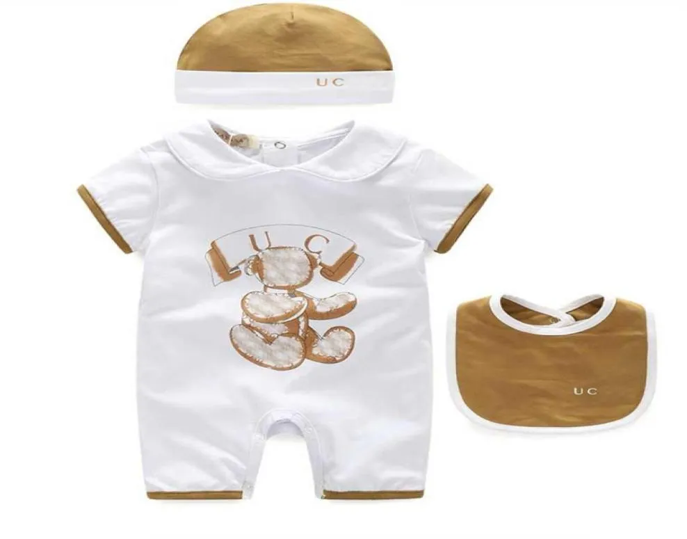 3 pièces ensembles pour bébé garçons filles barboteuses enfant en bas âge coton à manches courtes combinaisons été infantile Onesies barboteuseBibHat enfants vêtements4693862