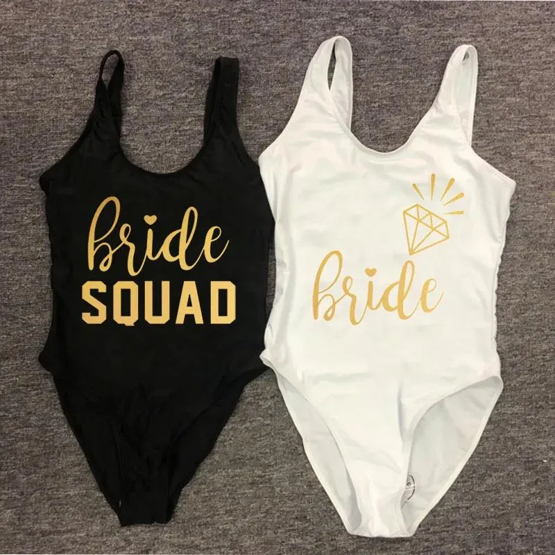 Porter Plus Taille Maillot De Bain Mariée Squad Lettre Devant Dos Maillots De Bain Femmes Une Pièce Maillot De Bain Fête De Mariée Beachwear Sexy Monokini 2022