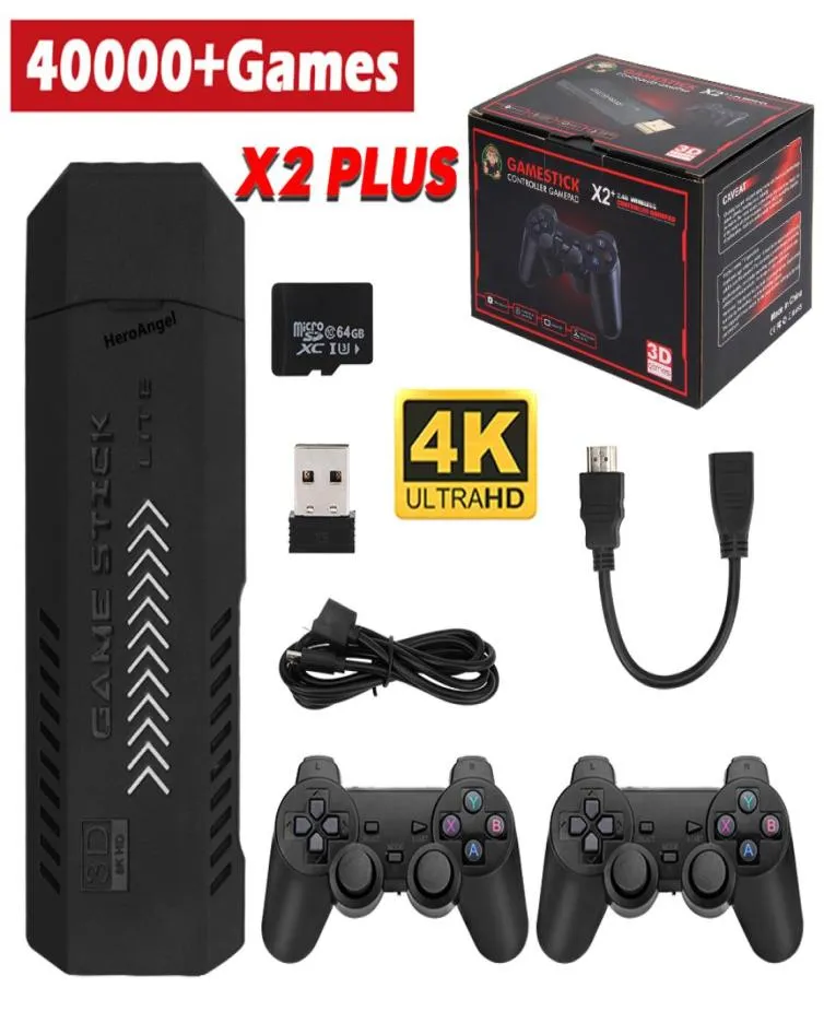 X2 Plus GameStick 3D Retro Video Game Console 24G Wireless Controllers HD 43 System 40000 Games 40
