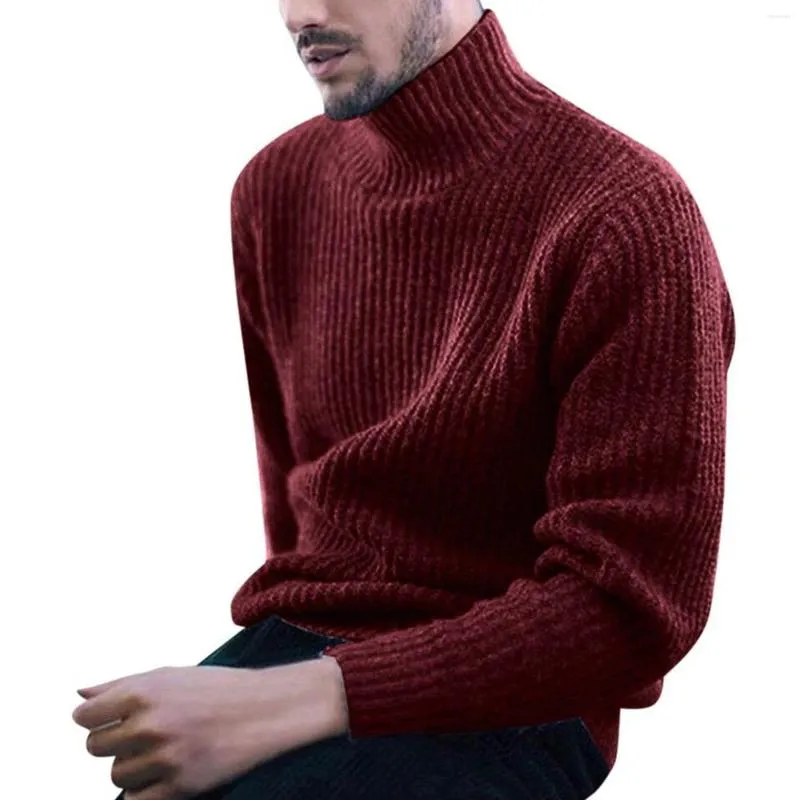 Suéter masculino casual de malha solta, gola alta, pulôveres listrados sólidos, outono inverno, quente, jumper de pelúcia, tops curtos