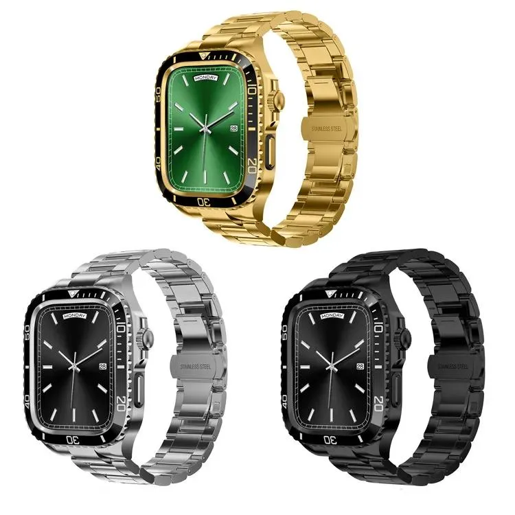 Correias de aço inoxidável pulseira de relógio para apple relógio inteligente caso liberação rápida resistente ao choque masculino 44mm 45mm esporte relógio bandas compati