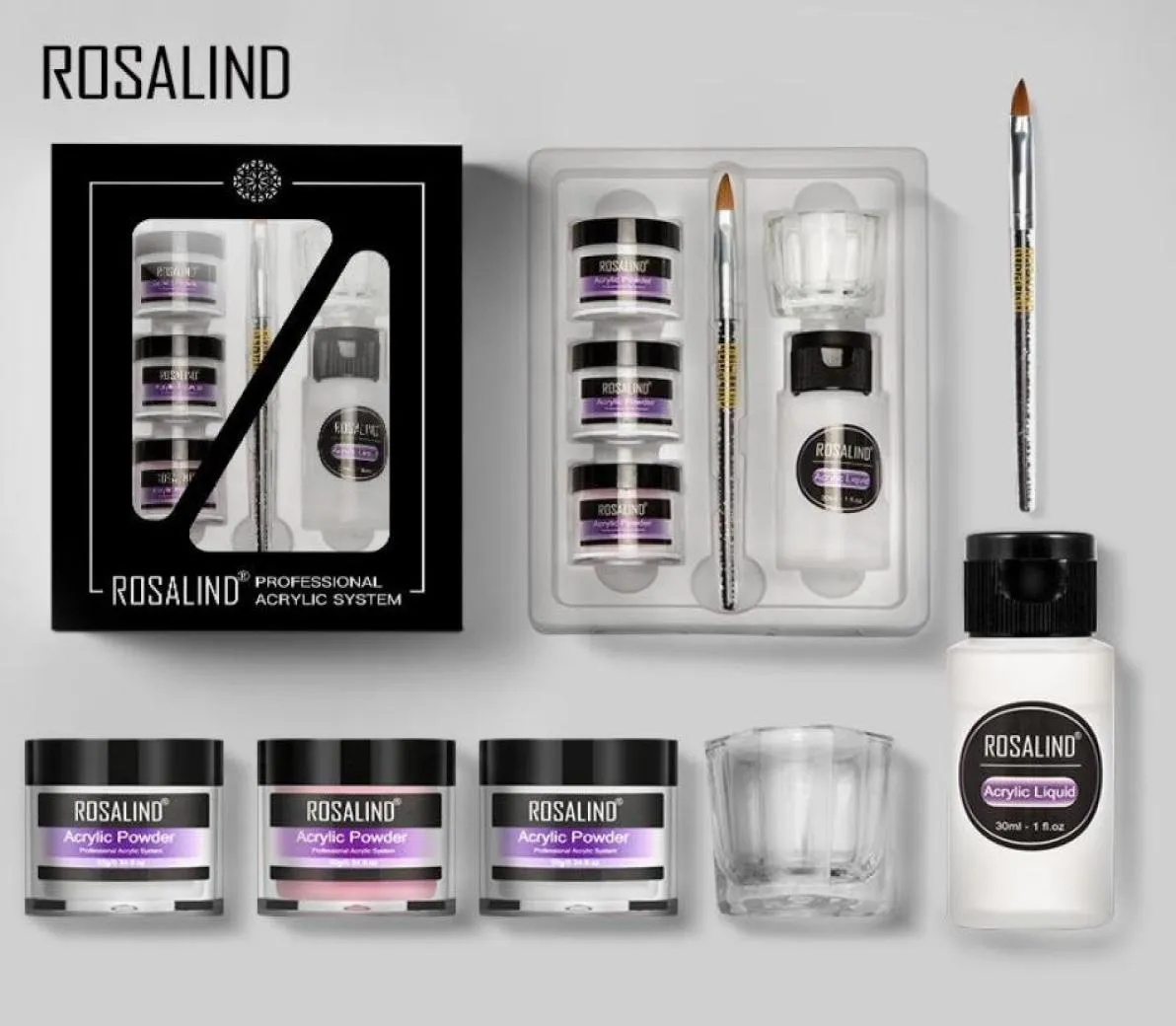 ROSALIND Kit d'ongles en acrylique pour la conception de l'art des ongles 10g Extension de poudre sculptée pour ensemble de manucure ensemble de vernis à ongles Gel et base 1327581