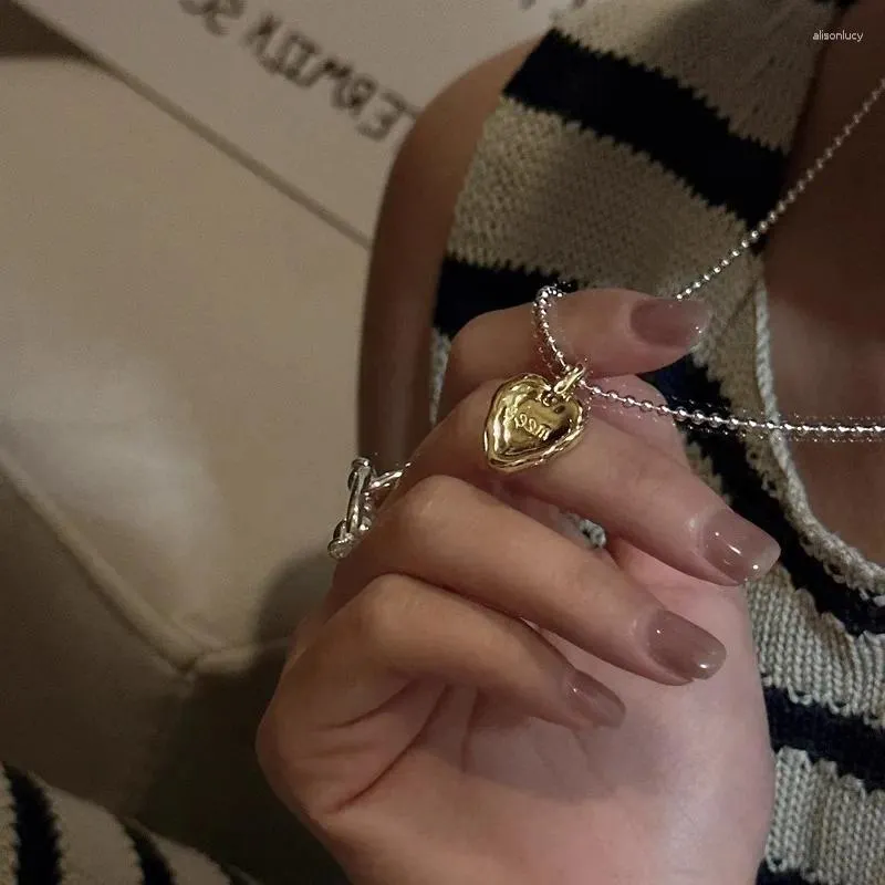 Catene Collana in argento sterling 925 Semplice incontro dorato Lettere di parole Cuore Amore Punk per le donne Ragazza Gioielli Regalo Commercio all'ingrosso di goccia