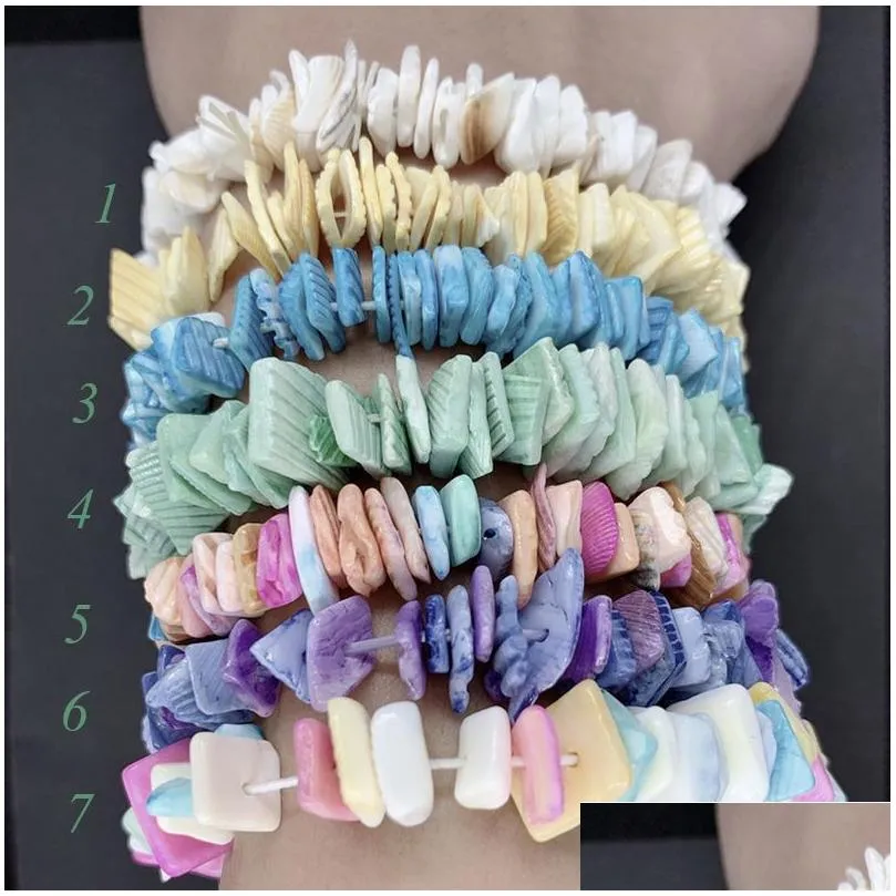 Beaded Women Girl Mticolor Hawaii Puka Shell Elastic Armband Strands For Party Travel Beach Fashion Jewelry Accessories Drop Delive Dhaw5