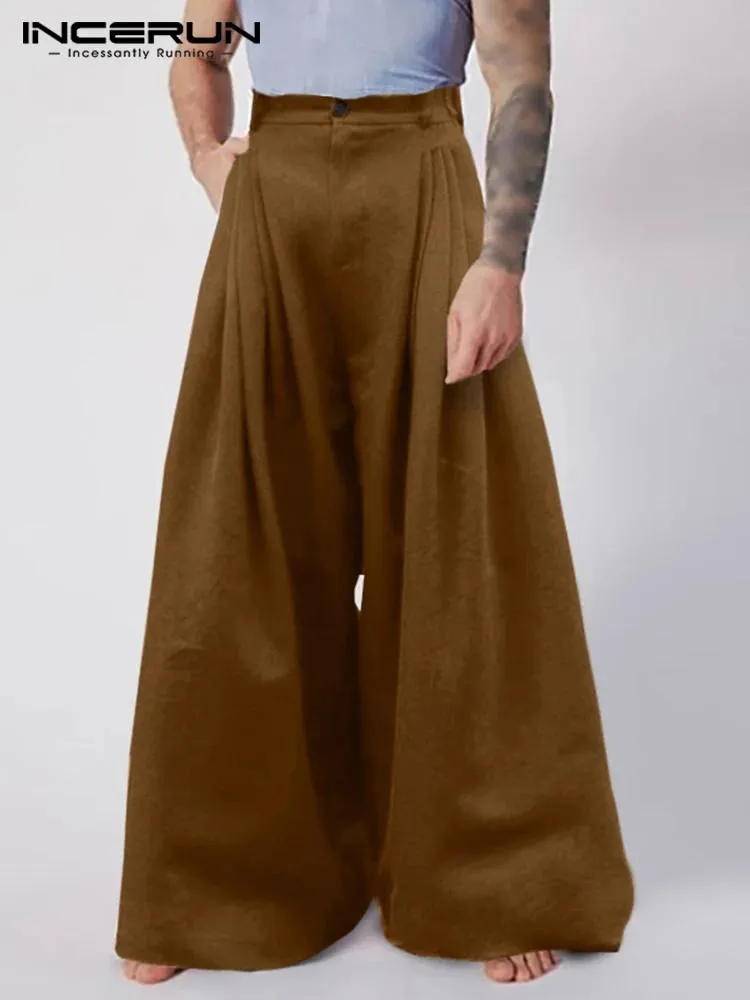 Byxor mode män breda ben byxor joggar knappa streetwear lösa fasta färgbyxor hög midja casual pantalon s5xl incerun 2023