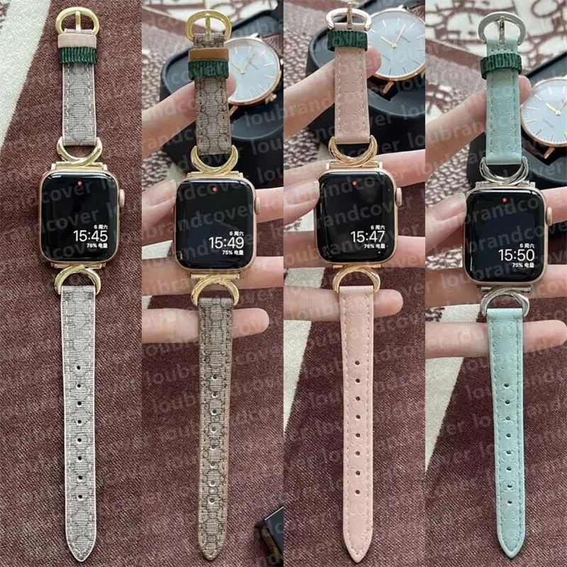 Rems G Designer Apple Watch Band Watch Strap for Apple Watch Series 8 3 4 5 6 7 Gold 38mm 42mm 44mm 49mm IWatch Bands Leather Prägling