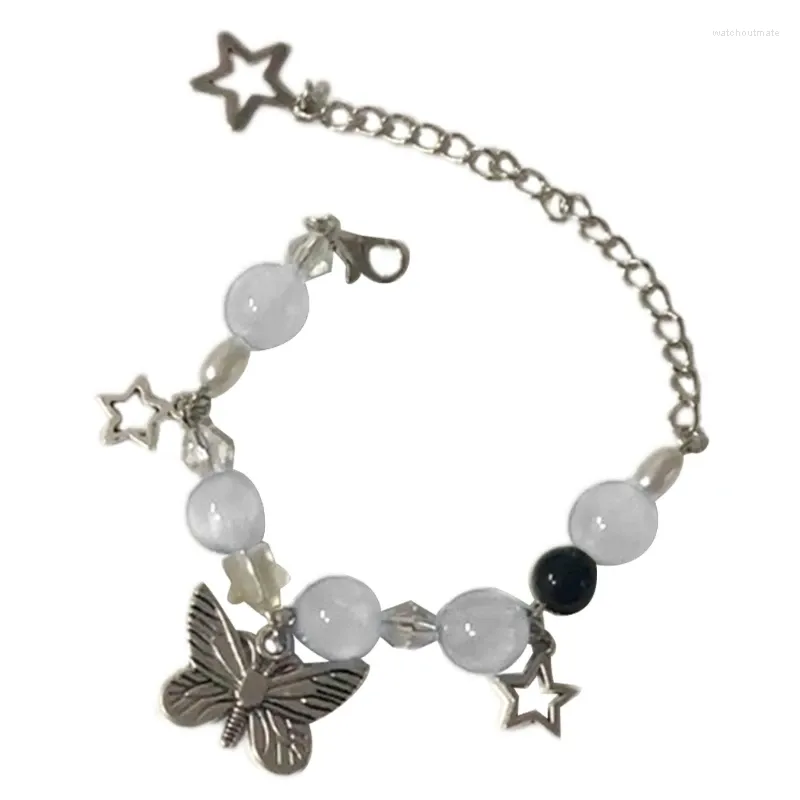 Urok bransoletki modna bransoletka prezentująca wisiorek gwiazdy motyla dla kobiet dziewczęta upuszcza